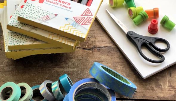 Craft supplies on table