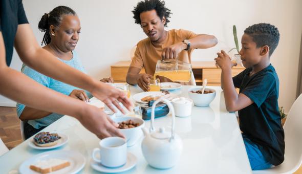 family eating dinner together