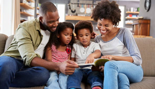 Family enjoys time reading together