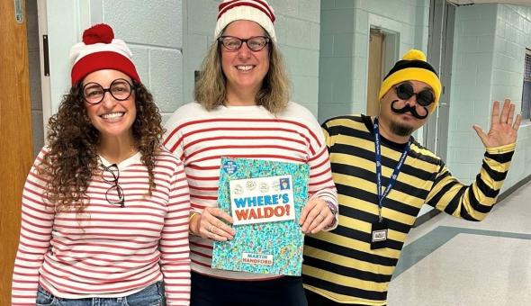 Springhill Lake staff members participate in a "Where's Waldo" hunt.