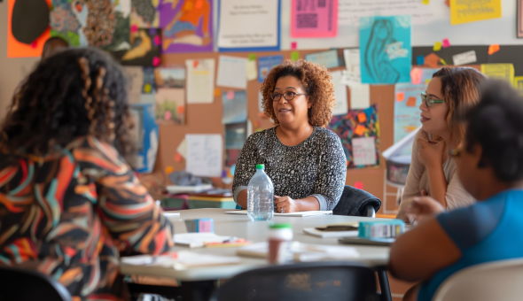 A group of educators meeting in a classroom