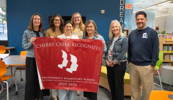 Staff at Independence Elementary celebrate the school's 2025–2026 health and well-being recognition.